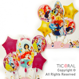 SET DE GLOBOS METALIZADO PRINCESAS 5 UNIDADES 